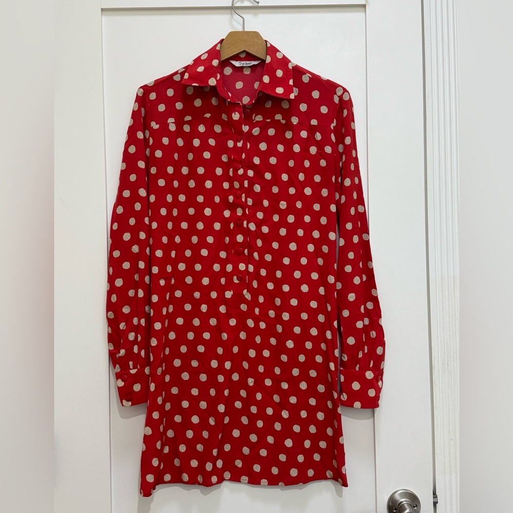 Tucker NYC Red Polka Dot Button Dress by (size xs)
